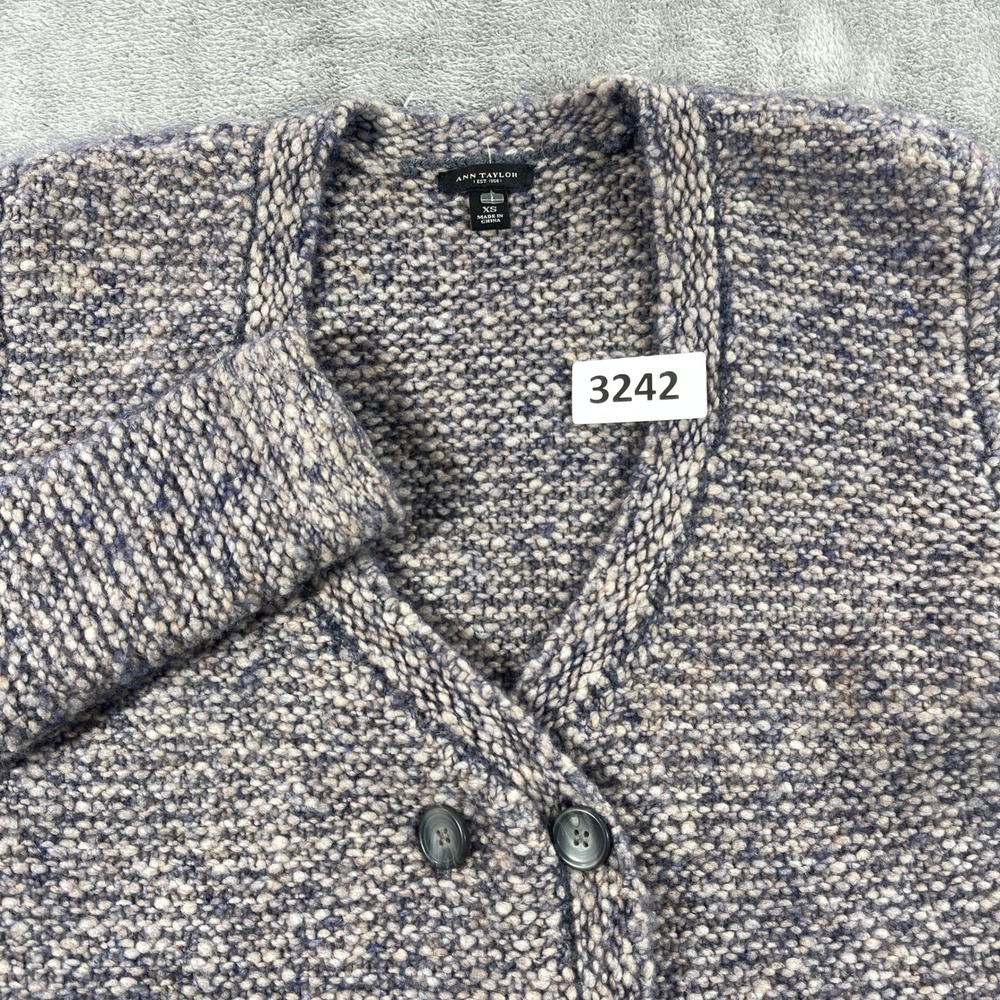 Ann Taylor Cardigan Women XS Purple Merino Wool Alpaca Mohair Double Breasted